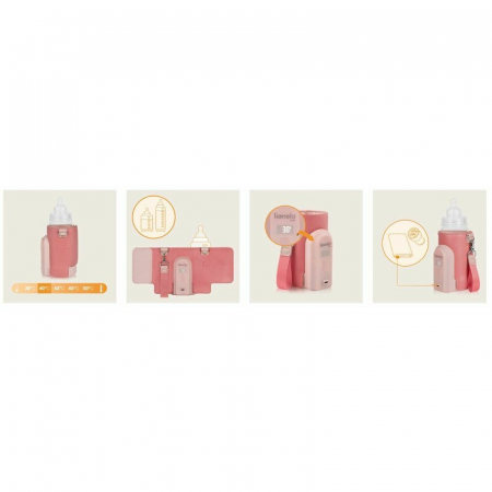 Incalzitor biberoane, Lionelo, ThermUp Go Evo, Portabil, Cu 5 niveluri de incalzire, Cu buton Safety Control, Mentinere caldura pana la 9h, Incarcare USB, Roz [11]