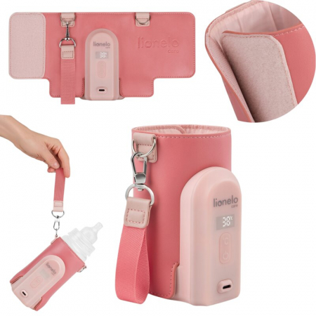 Incalzitor biberoane, Lionelo, ThermUp Go Evo, Portabil, Cu 5 niveluri de incalzire, Cu buton Safety Control, Mentinere caldura pana la 9h, Incarcare USB, Roz [2]