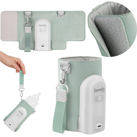 Incalzitor biberoane, Lionelo, ThermUp Go Evo, Portabil, Cu 5 niveluri de incalzire, Cu buton Safety Control, Mentinere caldura pana la 9h, Incarcare USB, Verde [2]