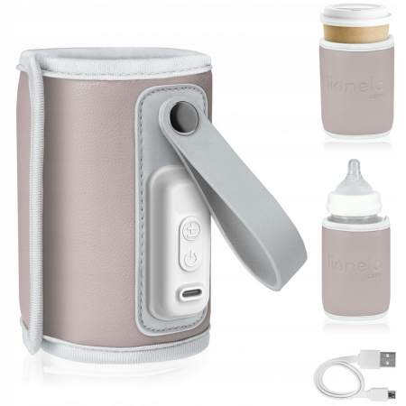 Incalzitor biberoane, Lionelo, ThermUp Go, Portabil, Temperatura constanta pana la 24 h, Incarcare USB, Roz [2]