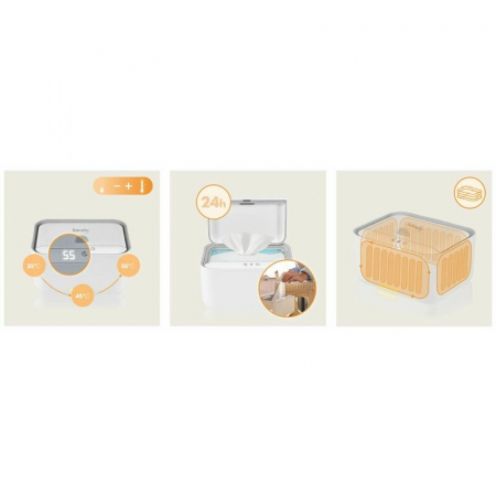Incalzitor servetele umede, Lionelo, Babybliss, Cu 3 setari de temperatura, Loc suficient pentru un intreg pachet de servetele umede, Panou de control cu ecran tactil, Fara BPA, White [14]