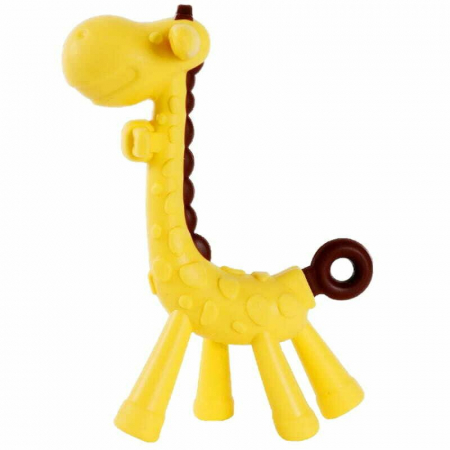Jucarii si Jocuri - Jucarie de dentitie, Bocioland, Amelioareaza gingiile dureroase, Design ergonomic, Fara BPA, 0 luni+, Giraffe Yellow/Brown