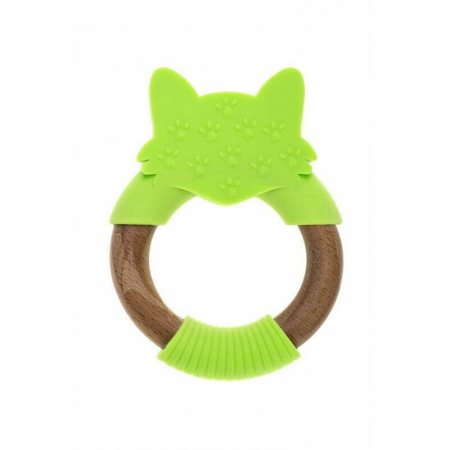 Jucarie de dentitie, Bocioland, Din silicon si lemn, Usor de prins, Bpa Free, Vulpe, Verde [2]