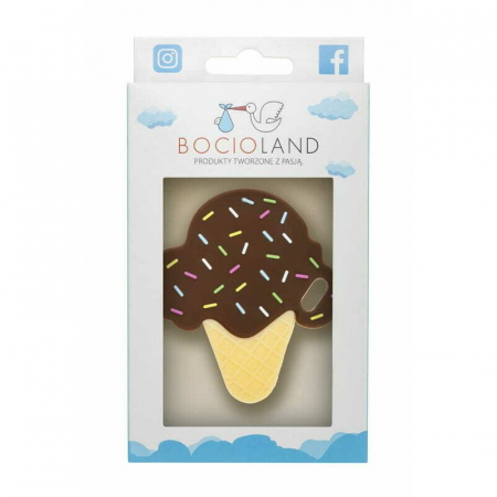 Jucarie de dentitie, Bocioland, Din silicon, Stimuleaza abilitatile motorii fine, Calmeaza durerea gingiei, 0 luni+, Choco Ice [2]