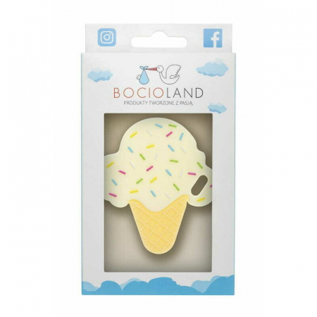 Jucarie de dentitie, Bocioland, Din silicon, Stimuleaza abilitatile motorii fine, Calmeaza durerea gingiei, 0 luni+, Ice Vanilla [1]
