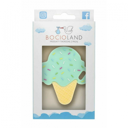 Jucarie de dentitie, Bocioland, Din silicon, Stimuleaza abilitatile motorii fine, Calmeaza durerea gingiei, 0 luni+, Mint Ice [1]