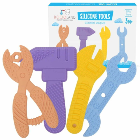 Jucarie de dentitie, Bocioland, In forma de unelte,4 piese, BPA Free, 0 luni+, Multicolor [1]