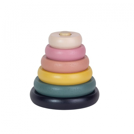 Jucarii si Jocuri - Jucarie de stivuire, Petite&Mars, Turn Orbit Wood of Mars, 10 cm, 36 luni+, Multicolor