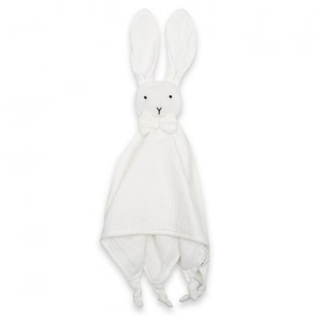 Jucarii si Jocuri - Jucarie interactiva, New Baby, Rabbit, Din muselina, Bumbac, 30x30 cm, 0 luni+, White