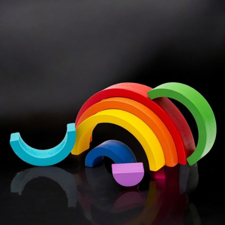 Jucarie pentru stivuire Montessori, Baby Mix, Curcubeu, Stimuleaza abilitatile motorii fine si coordonarea ochi-mana, Din lemn, 7 piese, 36 luni+ [1]