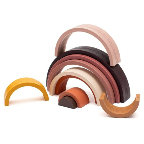 Jucarii Educative - Jucarie pentru stivuire Montessori, Baby Mix, Curcubeu, Stimuleaza abilitatile motorii fine si coordonarea ochi-mana, Din lemn, 7 piese, Brown