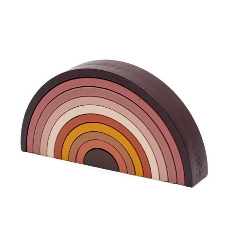 Jucarie pentru stivuire Montessori, Baby Mix, Curcubeu, Stimuleaza abilitatile motorii fine si coordonarea ochi-mana, Din lemn, 7 piese, Brown [1]