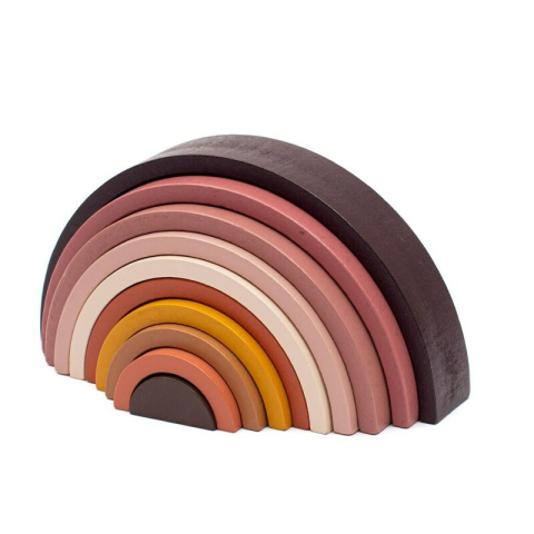 Jucarie pentru stivuire Montessori, Baby Mix, Curcubeu, Stimuleaza abilitatile motorii fine si coordonarea ochi-mana, Din lemn, 7 piese, Brown [3]