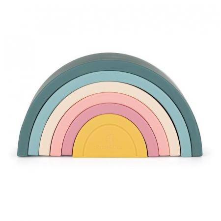 Jucarie pentru stivuire, Petite&Mars, Curcubeu, 14x7.5x5 cm, Silicon, Fara BPA, 6 piese, 12 luni+, Verde [2]