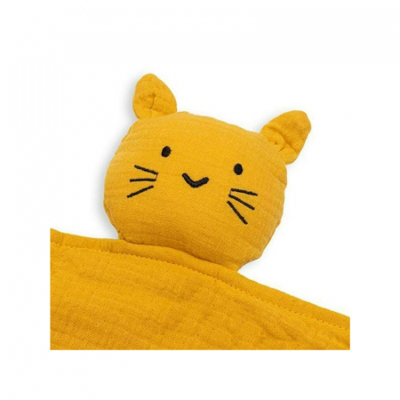 Jucarie textila, New Baby, Baby Cat, Pentru bebelusi, Moale, Din muselina, 100% bumbac,30x30 cm, Mustard [2]