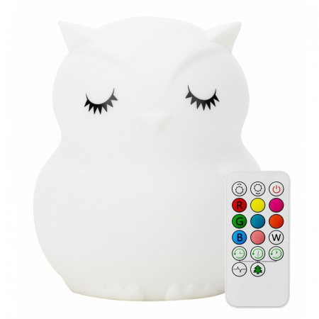 Mobilier si Lenjerie - Lampa de veghe, FreeON, Silicon moale, Cu telecomanda si cablu USB, Cu 9 culori diferite si cronometru, Owl