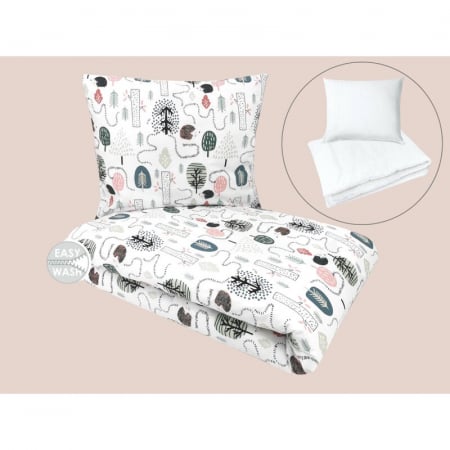 Lenjerie pat junior cu 4 piese, Qmini, Din bumbac certificat Oeko Tex Standard 100, 160 x 100 cm, Hedgehog [1]