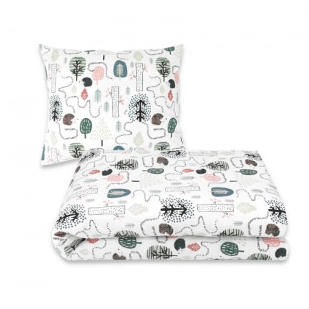 Lenjerie pat junior cu 4 piese, Qmini, Din bumbac certificat Oeko Tex Standard 100, 160 x 100 cm, Hedgehog [2]