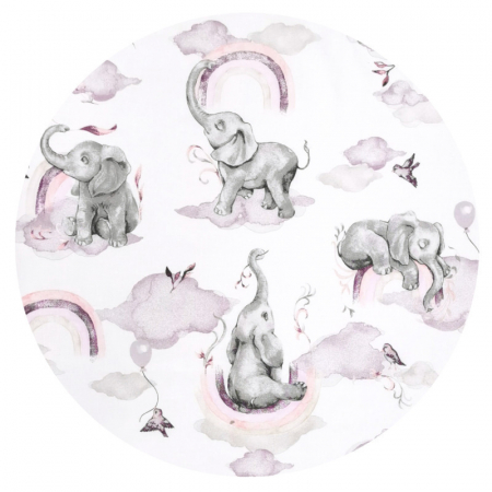 Lenjerie patut 3 piese, Qmini, Pentru patut 140x70 cm, Cu protectie laterala, Din bumbac certificat Oeko Tex Standard 100, Elephants on Rainbow Pink [4]