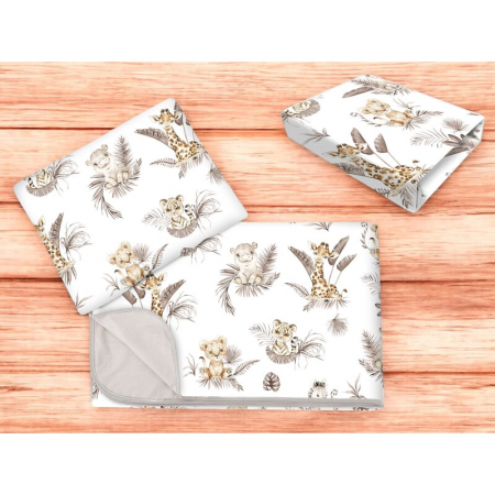 Lenjerie patut cu 3 piese, MimiNu, Cu cearceaf 120x60 cm, Din bumbac certificat Oeko Tex Standard 100, Cu paturica si pernuta, Savanna [1]