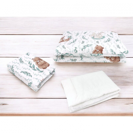 Lenjerie patut cu 3 piese, MimiNu, Cu cearceaf 120x60 cm, Din bumbac certificat Oeko Tex Standard 100, Cu pilota si husa pilota, 135x100 cm, Lulu Natural [1]