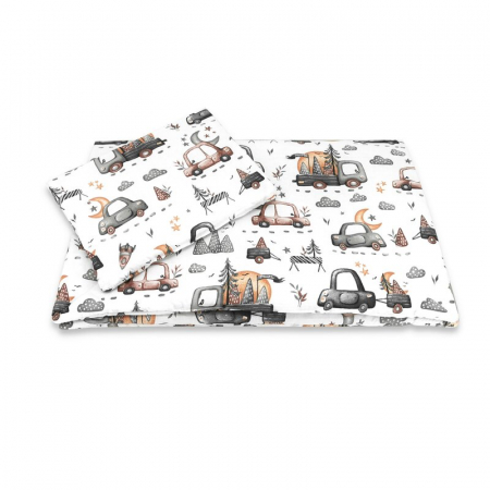 Lenjerie patut cu 3 piese, MimiNu, Cu cearceaf 120x60 cm, Pilota, Pernuta, Din bumbac certificat Oeko Tex Standard 100, Design, Cars Grey [5]