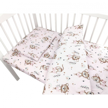 Lenjerie patut cu 3 piese, MimiNu, Cu cearceaf 120x60 cm, Pilota, Pernuta, Din bumbac certificat Oeko Tex Standard 100, Design, Little Ballerina Pink [2]