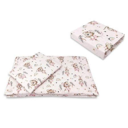 Mobilier si Lenjerie - Lenjerie patut cu 3 piese, MimiNu, Cu cearceaf 120x60 cm, Pilota, Pernuta, Din bumbac certificat Oeko Tex Standard 100, Design, Little Ballerina Pink