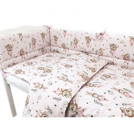 Lenjerie patut cu 3 piese, MimiNu, Pentru patut 120x60 cm, Cu protectie laterala, Din bumbac certificat Oeko Tex Standard 100, Design, Little Ballerina Pink [2]