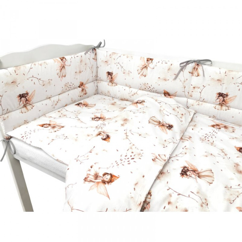 Lenjerie patut cu 3 piese, MimiNu, Pentru patut 120x60 cm, Cu protectie laterala, Din bumbac certificat Oeko Tex Standard 100, Fairy [3]