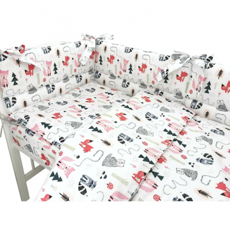 Lenjerie patut cu 3 piese, MimiNu, Pentru patut 120x60 cm, Cu protectie laterala, Din bumbac certificat Oeko Tex Standard 100, Fox [2]