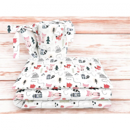 Lenjerie patut cu 3 piese, MimiNu, Pentru patut 120x60 cm, Cu protectie laterala, Din bumbac certificat Oeko Tex Standard 100, Fox [1]