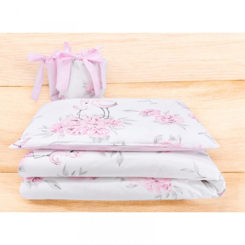 Lenjerie patut cu 3 piese, MimiNu, Pentru patut 120x60 cm, Cu protectie laterala, Din bumbac certificat Oeko Tex Standard 100, Peonie Pink [1]