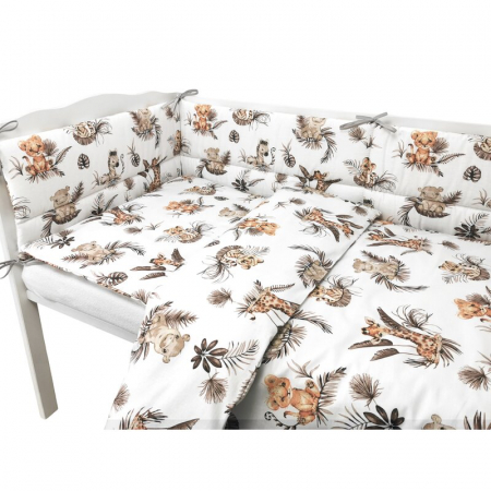 Lenjerie patut cu 3 piese, MimiNu, Pentru patut 120x60 cm, Cu protectie laterala, Din bumbac certificat Oeko Tex Standard 100, Savanna [3]