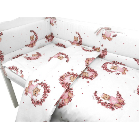 Lenjerie patut cu 3 piese, MimiNu, Pentru patut 120x60 cm, Cu protectie laterala, Din bumbac, Din bumbac certificat Oeko Tex Standard 100, Design, Betty [1]