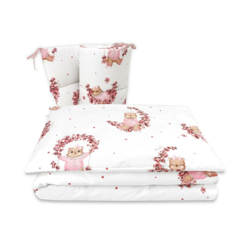 Mobilier si Lenjerie - Lenjerie patut cu 3 piese, MimiNu, Pentru patut 120x60 cm, Cu protectie laterala, Din bumbac, Din bumbac certificat Oeko Tex Standard 100, Design, Betty