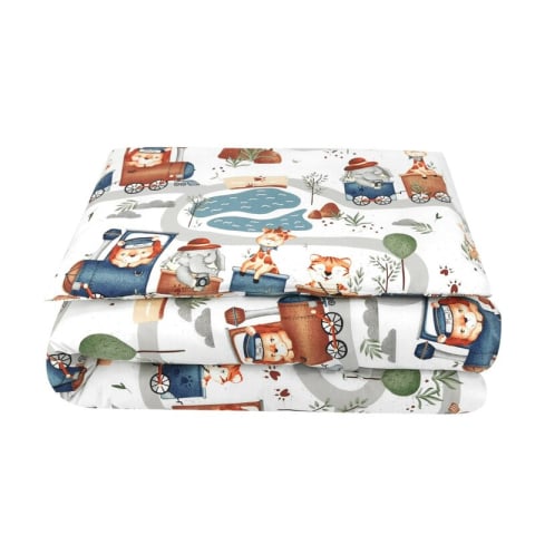 Lenjerie patut cu 3 piese, MimiNu, Pentru patut 120x60 cm, Cu protectie laterala, Din bumbac, Din bumbac certificat Oeko Tex Standard 100, Design, Zoo in train [3]