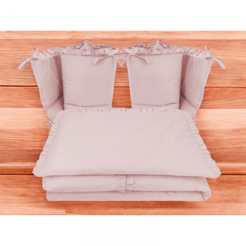 Lenjerie patut cu 4 piese, MimiNu, Pentru patut 120x60 cm, Cu doua protectii laterale, Cu volanase, Din bumbac certificat Oeko Tex Standard 100, Colectia Royal, Powder Pink [1]