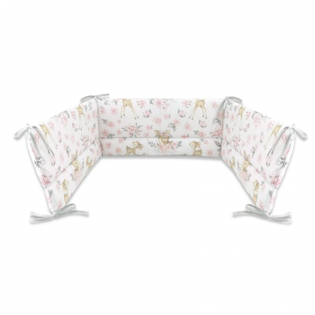 Lenjerie patut cu 4 piese, MimiNu, Pentru patut 120x60 cm, Cu doua protectii laterale, Din bumbac certificat Oeko Tex Standard 100, Sweet Deer Pink [4]