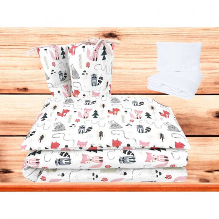 Lenjerie patut cu 5 piese, MimiNu, Pentru patut 120x60 cm, Cu pilota si perna, Din bumbac certificat Oeko Tex Standard 100, Fox [1]