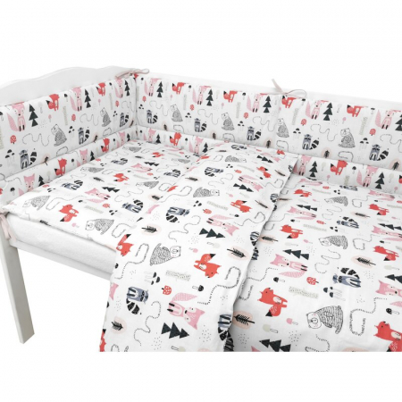 Lenjerie patut cu 5 piese, MimiNu, Pentru patut 120x60 cm, Cu pilota si perna, Din bumbac certificat Oeko Tex Standard 100, Fox [4]