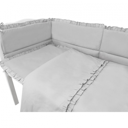 Lenjerie patut cu 5 piese, MimiNu, Pentru patut 120x60 cm, Cu volanase, Cu pilota si perna, Din bumbac certificat Oeko Tex Standard 100, Colectia Royal, Grey [4]