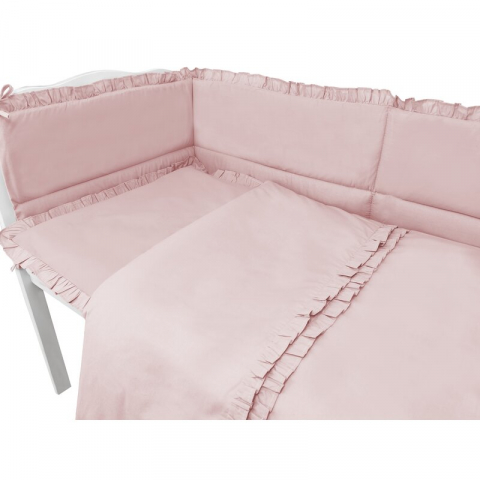 Lenjerie patut cu 5 piese, MimiNu, Pentru patut 120x60 cm, Cu volanase, Cu pilota si perna, Din bumbac certificat Oeko Tex Standard 100, Colectia Royal, Powder Pink [2]