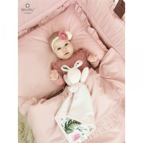 Lenjerie patut cu 5 piese, MimiNu, Pentru patut 120x60 cm, Cu volanase, Cu pilota si perna, Din bumbac certificat Oeko Tex Standard 100, Colectia Royal, Powder Pink [8]