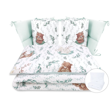 Mobilier si Lenjerie - Lenjerie patut cu 6 piese, MimiNu, Pentru patut 120x60 cm, Cu pilota si perna, Cu doua aparatori laterale, Din bumbac certificat Oeko Tex Standard 100, Lulu Natural