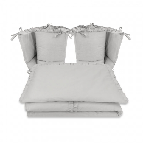 Lenjerie patut cu 6 piese, MimiNu, Pentru patut 120x60 cm, Cu volanase, Cu pilota si perna, Cu doua aparatori laterale, Din bumbac certificat Oeko Tex Standard 100, Colectia Royal, Grey [2]