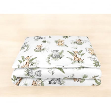Lenjerie patut junior cu 2 piese, Qmini, Din bumbac certificat Oeko Tex Standard 100, 140 x 200 cm, Safari [1]