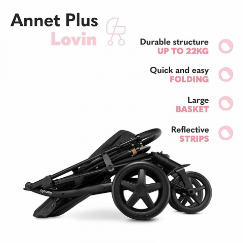 Lionelo - Carucior sport Annet Plus Lovin\', Editie limitata, De la nastere, Cu accesorii, 0 - 22 Kg, Conform cu standardele europene de securitate EN1888-1 si EN1888-2, Negru, Resigilat [5]