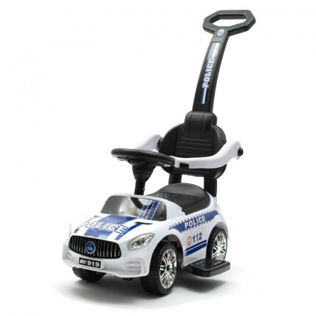 Jucarii si Jocuri - Masinuta de impins, Baby Mix, Police, Cu maner de impins detasabil, Cu protectii laterale, Cu melodii si claxon, Cu suport jucarii sub sezut