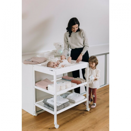Masuta de infasat, FreeON, Mila, Din lemn, Cu 4 roti pentru transport facil, Cu 3 suprafete de depozitare, 76x54x86 cm, White [5]